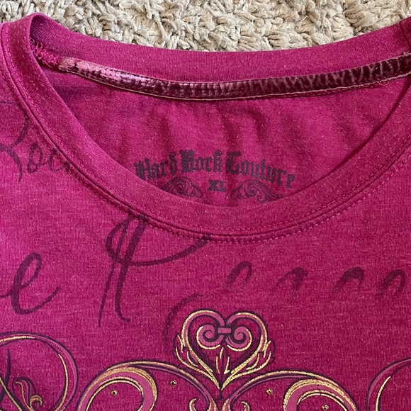Womens Hard Rock Hollywood T Shirt Size XL Fuchsia and Gold - Picture 3 of 3